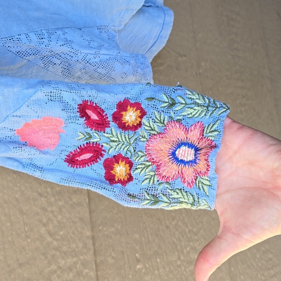 Sundance blue floral embroidered cotton long sleeve top S Small - Picture 8 of 10